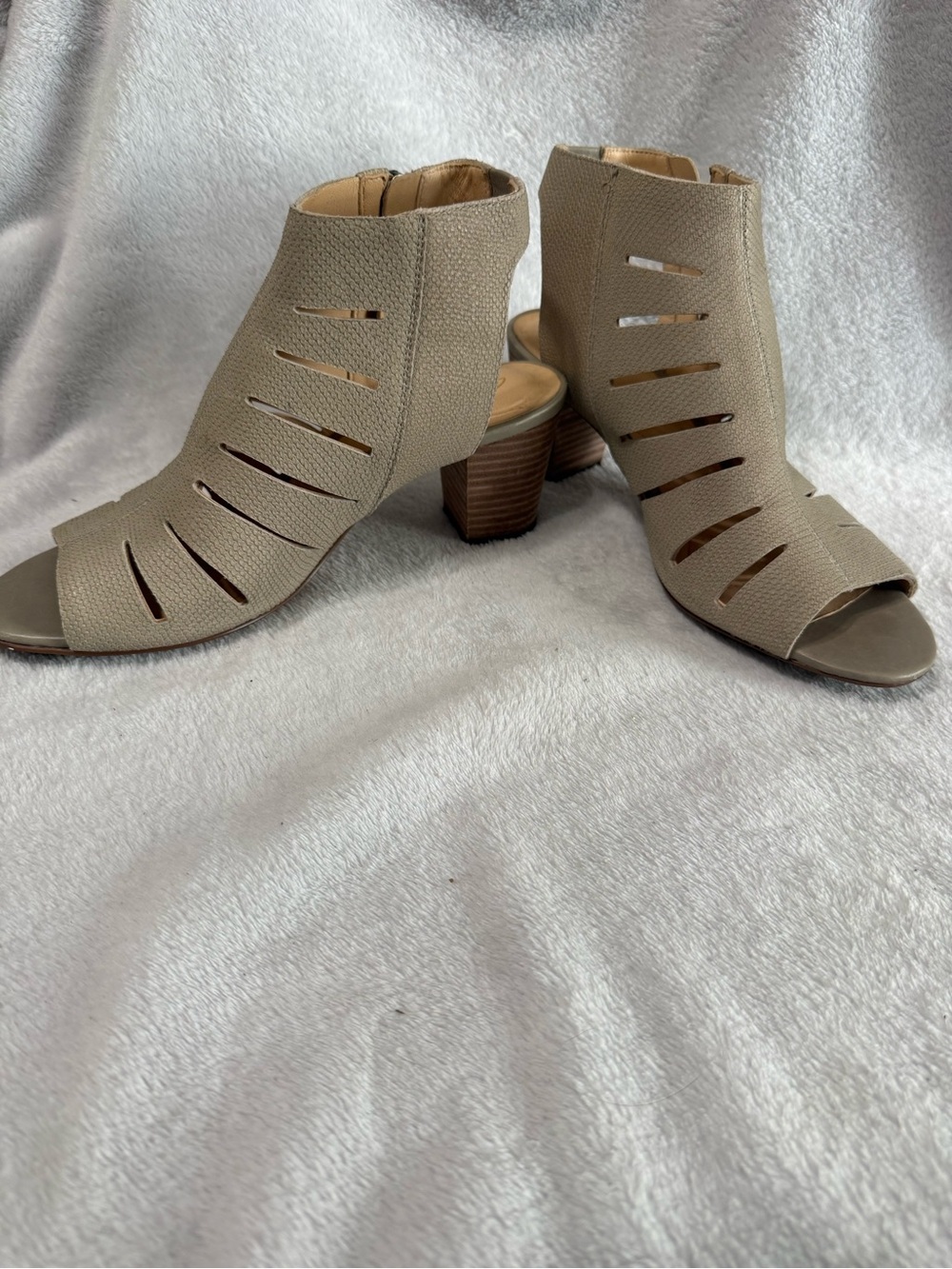 Clarks Beige Open-Toe Cutout Block Heel Ankle Boots